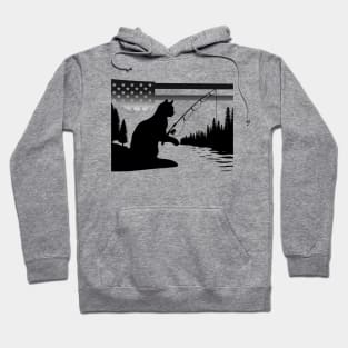 Patriotic American Flag Fishing 4th of July Silhouette Cat Hoodie